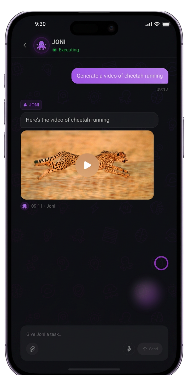 JONI generating a cheetah video on demand