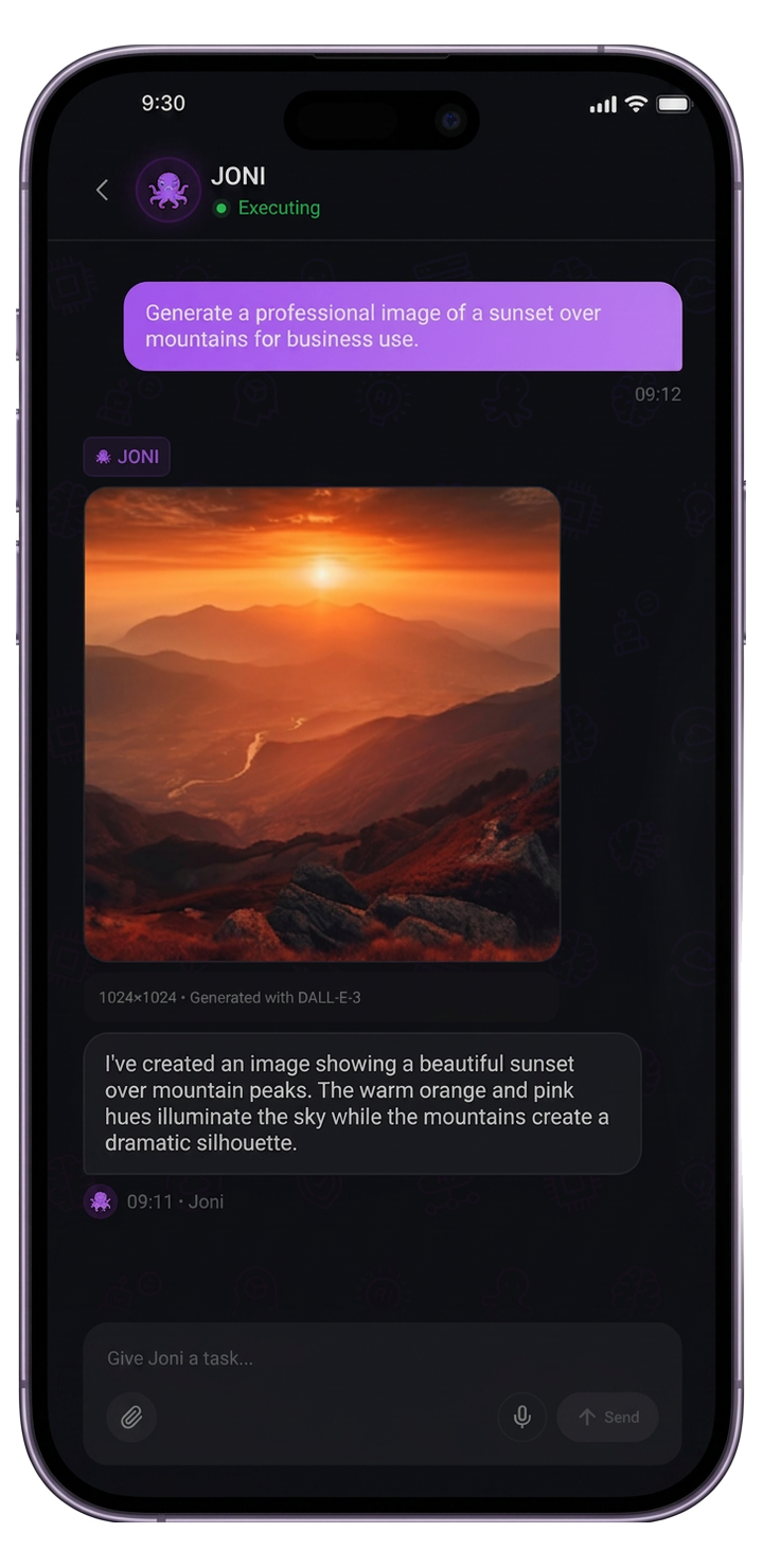 JONI generating a sunset image for business use
